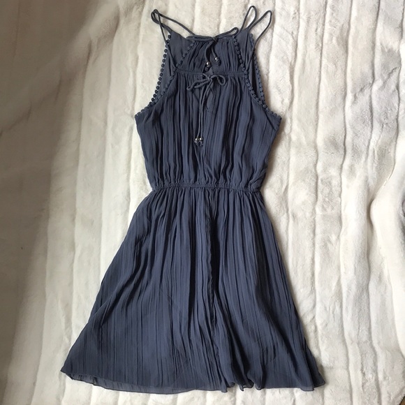 A&F Chiffon High Neck Navy Skater Dress - Picture 5 of 9